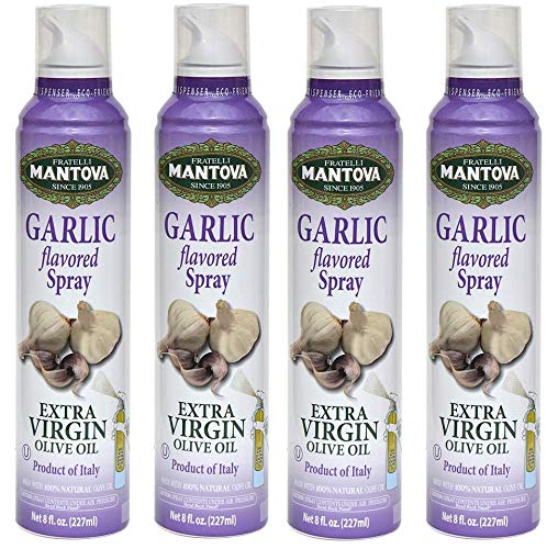 Mantova Extra Virgin Olive Oil Spray Garlic Flavored 8 oz. Spray Bottle - Manage Oil Amount - Great For Salads & Cooking (F?ur ???k)