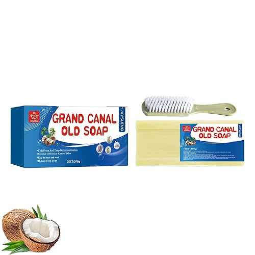 Canal Old Soap with Brush,2024 New Canal Soap Bar for Stains Canal Soap Bar Stain, Remover Easily Remove Stains from Clothes Grand Canal Soap