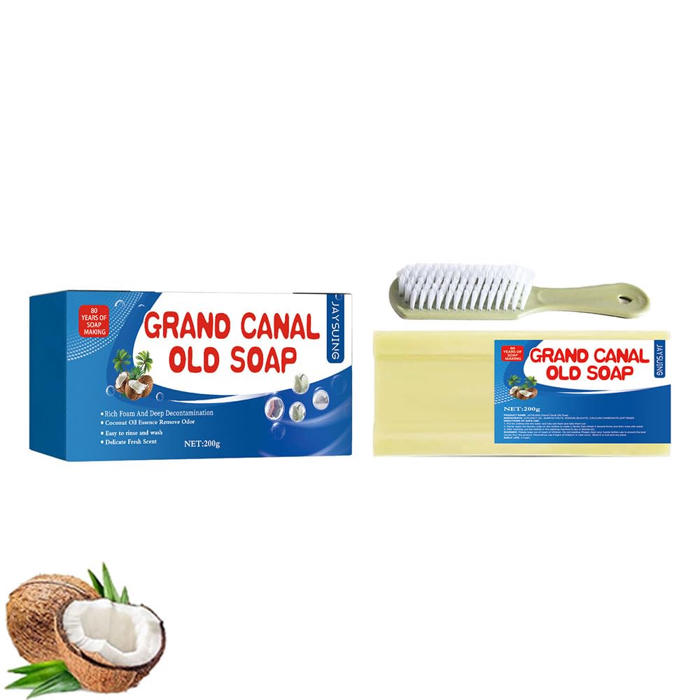 Canal Old Soap with Brush,2024 New Canal Soap Bar for Stains Canal Soap Bar Stain, Remover Easily Remove Stains from Clothes Grand Canal Soap