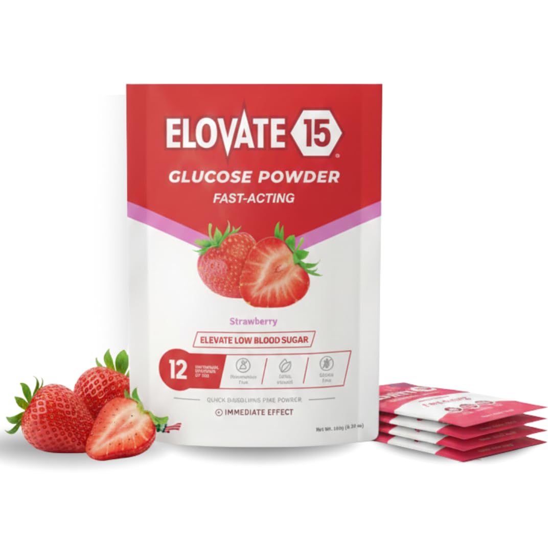 Fast Acting Glucose Powder Packets, Strawberry - Instant Dissolve, No Water Needed | 15g Pure Dextrose | Waterproof SlimPaks | Made in USA |