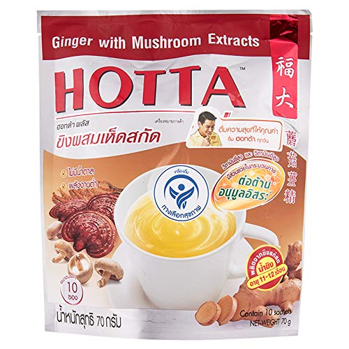 Hotta Plus Brand, Ginger with Mushroom Extracts, Contain 10 Sachets, Size 70g