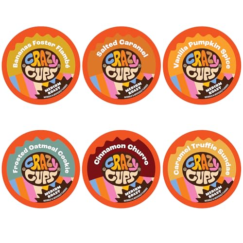 Crazy Cups Flavored Coffee Pods Variety Pack - Coffee Flavors for the Keurig K Cups Machine, Recyclable Single Serve Cups, 24 Count (Pack of 1)