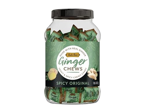 Bali's Best Ginger Chews, Spicy Original Flavor, 1 Pound Jar, Individually Wrapped Soft Candy, Made with 100% Real Ginger, Digestive Health Support