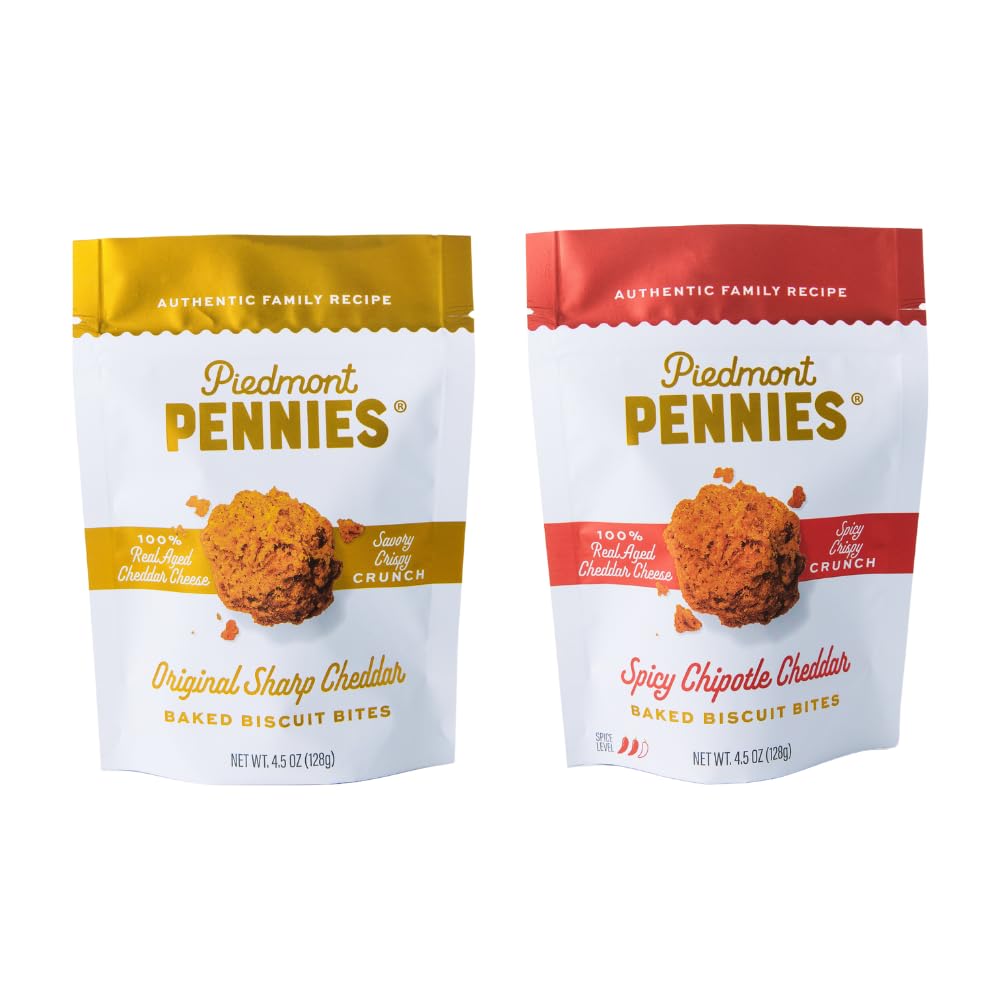 Piedmont Pennies Cheese Crackers| Sharp Cheddar & Spicy Chipotle | No Sugar added | Handmade in NC | Small-Batch Gourmet Snacks