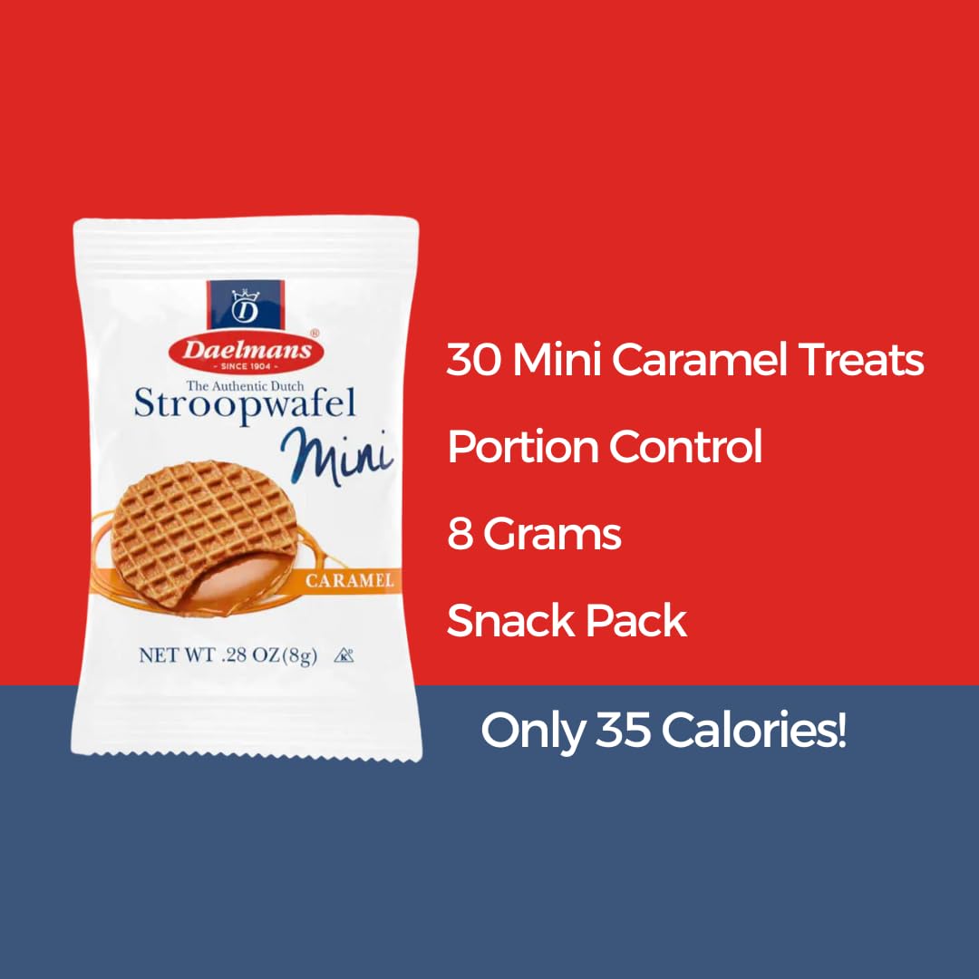 Stroopwafel Caramel Mini 30 Count, Individually Wrapped Dutch Waffle Cookies, Holiday Office Snacks, Coworker Gift Ideas, Secret Santa Gift, Office