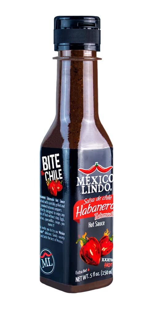 Mexico Lindo Habanero Hot Sauce Xxxtra Hot | 83,200 Scoville Level | Mix of Habanero, Tatemados & Spices | Perfect for Quesadillas, Soups & Nachos | 5