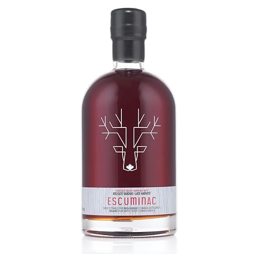 Escuminac Late Harvest Maple Syrup - Organic, Grade A Canada | Dark Robust Taste | 16.9 fl oz Glass Bottle | 100% Pure Canadian Syrup | Gourmet Gift