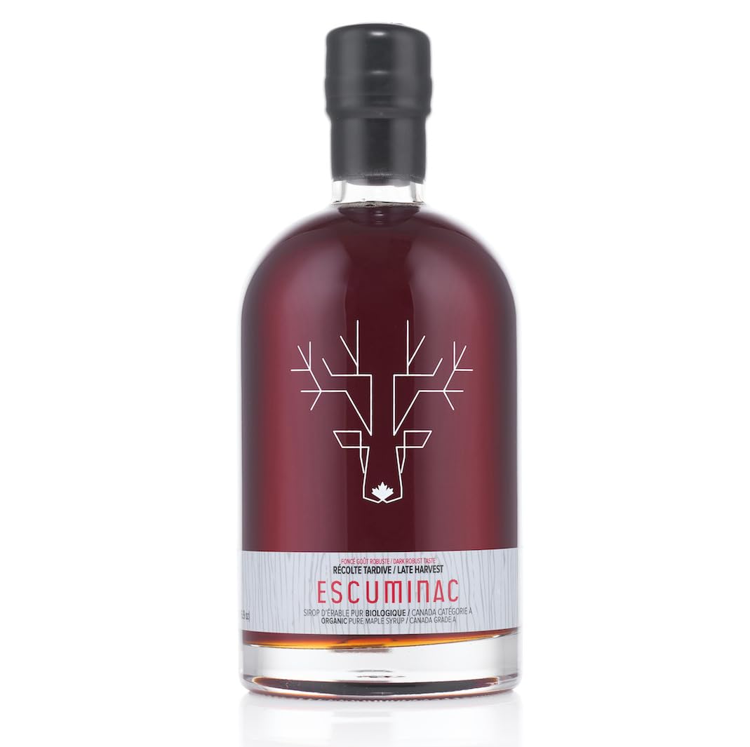 Escuminac Late Harvest Maple Syrup - Organic, Grade A Canada | Dark Robust Taste | 16.9 fl oz Glass Bottle | 100% Pure Canadian Syrup | Gourmet Gift
