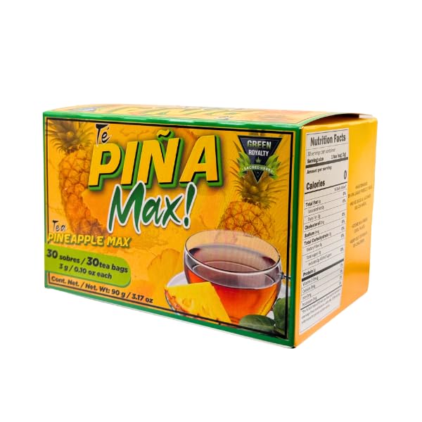 Piña Max Tea - Pineapple Herbal Tea with Green Tea, Pu-Erh Red Tea, Artichoke & Oats - 30 Tea Bags (3.17 oz) - Refreshing & Smooth Herbal Blend