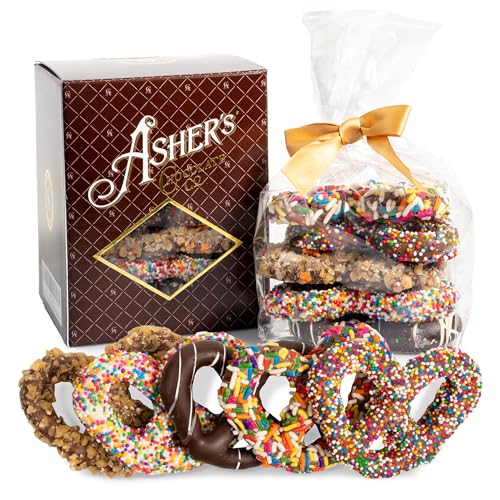 Asher's Chocolates, Chocolate Covered Pretzels Gift Basket, Holiday Assortment of Candy, Small Batches of Kosher Chocolate, Family Owned Since 1892