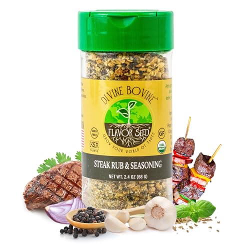 Organic Steak Seasoning & Rub - Divine Bovine by Flavor Seed, Gourmet Spice Blend for Cooking & Grilling Steak, Pork & Vegetables. Carnivore & Keto