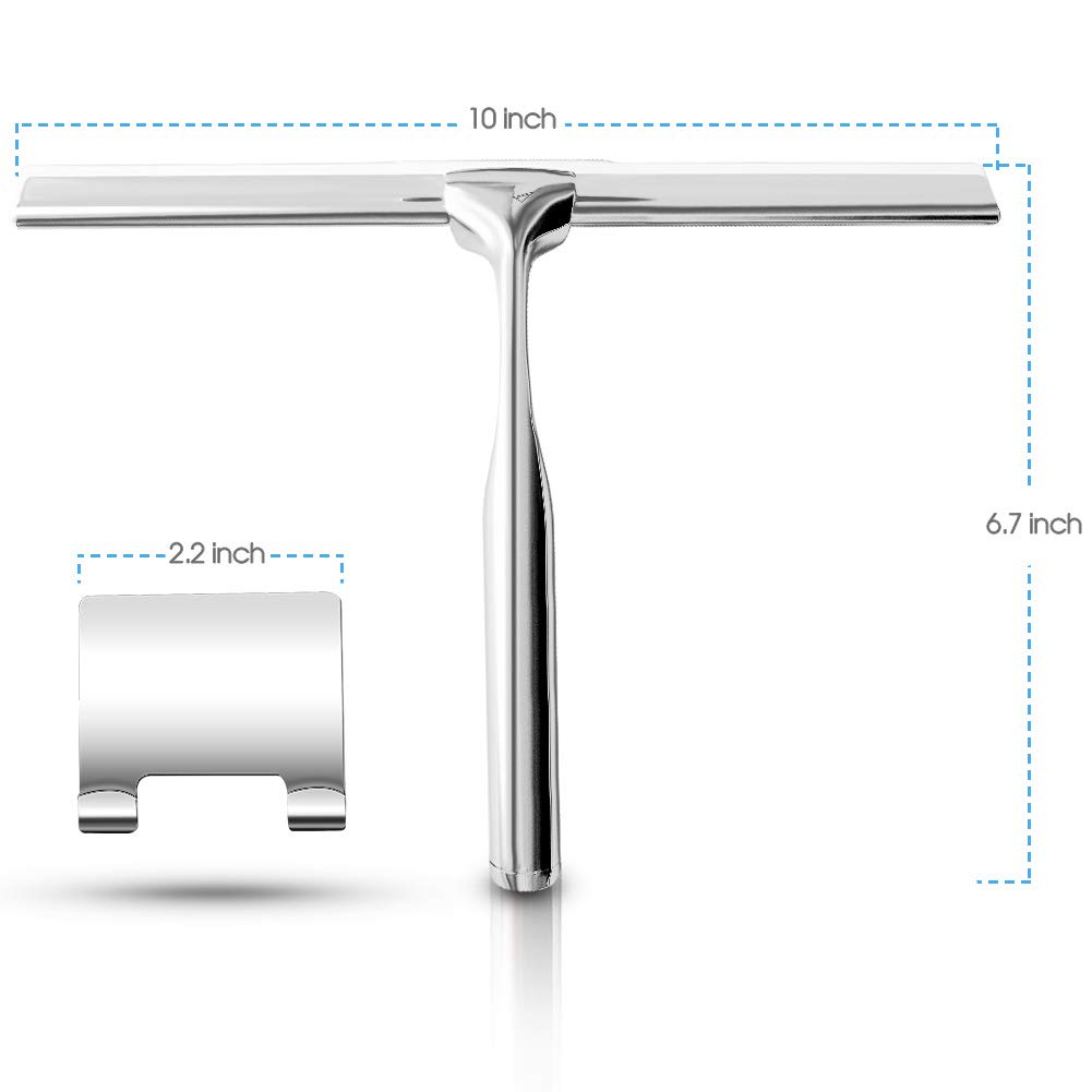 YAHENLI Shower Squeegees Stainless Steel with Self Adhesive Hook Window Squeegees for Shower Doors Bathroom Mirror Wiper, Window Glass Cleaning