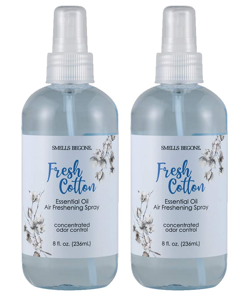 SMELLS BEGONE Essential Oil Air Freshener Spray - Odor Eliminator - 2 Pack - 8 Ounce (Fresh Cotton)