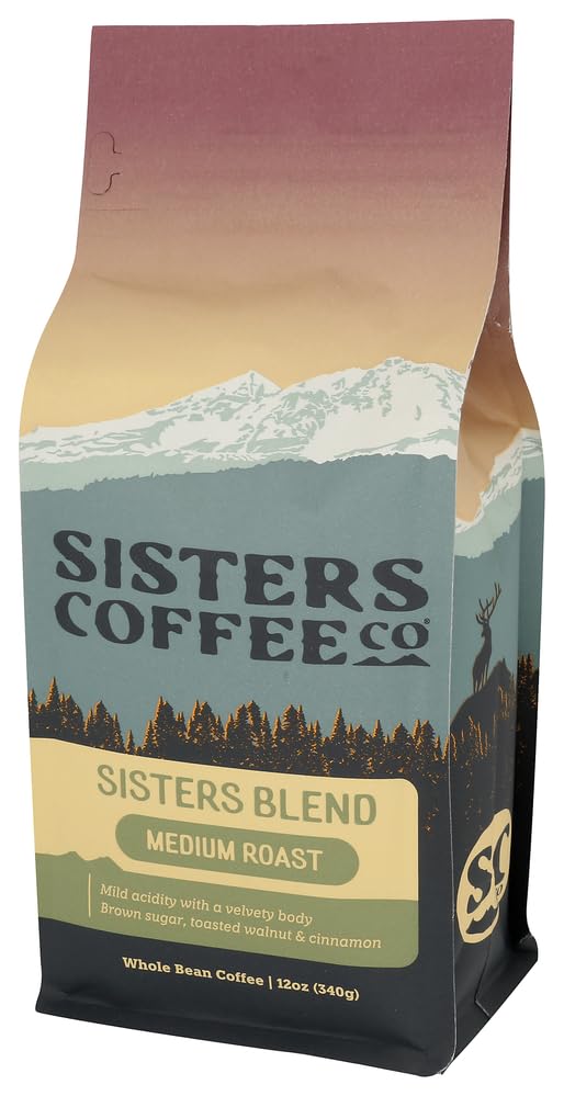 SISTERS COFFEE COMPANY Sisters Blend - Medium Roast Whole Bean - 100% Arabica - 12 Ounce Bag, Tasting Notes of Brown Sugar, Toasted Walnut, Cinnamon