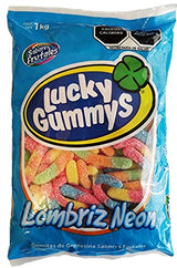Lucky Gummys Fruit Flavored Gummy Worms Gomitas Lombriz Neon