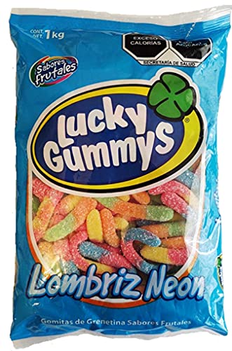 Lucky Gummys Fruit Flavored Gummy Worms Gomitas Lombriz Neon