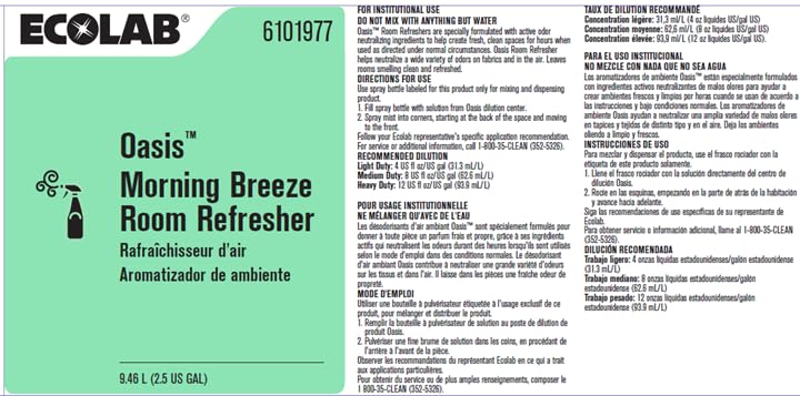 Ecolab Oasis Morning Breeze Room Refresher - 2.5 Gallon