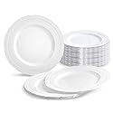 " OCCASIONS " 120 Plates Pack, Extra Heavyweight Vintage Wedding Party Disposable Plastic Plates (8.25'' Appetizer/dessert plate, Chateau in White)