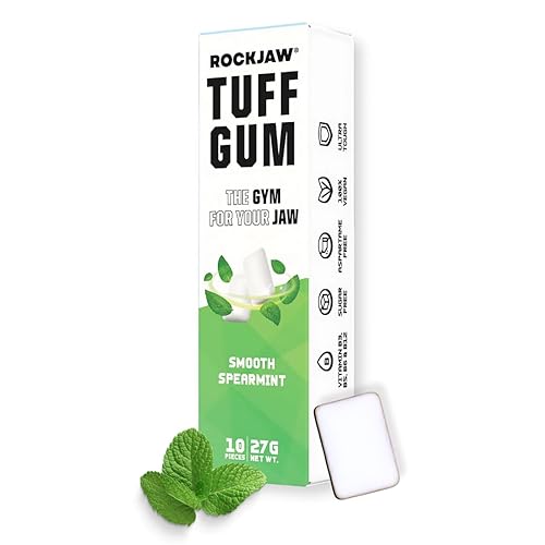 ROCKJAW® Tuff Gum 2.0 with B Vitamins (Stim-Free) - 10 Pack - 100% Xylitol, Aspartame-Free, Sugar-Free (Smooth Spearmint)
