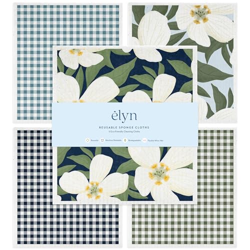 ELYN Swedish Dishcloths, Reusable & Washable Sponge Cloths, Absorbent Cleaning Paper Towels for Kitchen, Dishes, Counters and More, 5 Pack, Assorted