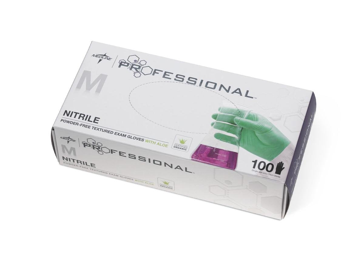 PRO31762 - Medline Professional Nitrile Exam Gloves with Aloe,Green,Medium