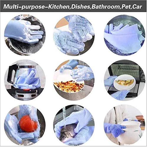 Yinceber Silicone Dishwashing Gloves, Pet Grooming Rubber Scrubbing Gloves for Dishes, Sponge Wash Cleaning Glove with Scrubbers for Housework