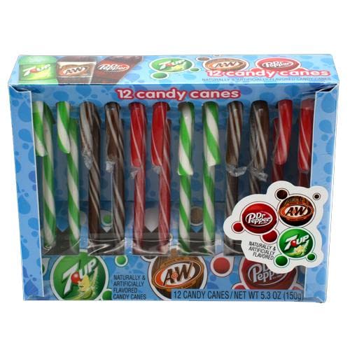7UP, Dr. Pepper, and A&W Candy Canes - Box of 12