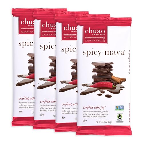 Chuao Chocolatier Spicy Maya Dark Chocolate Bars | Gourmet Cinnamon Cayenne Artisan No Preservatives | 4 Pack (2.8 oz each)