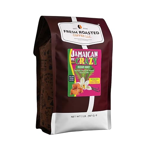 Fresh Roasted Coffee, Jamaican Me Crazy Flavored Drip Ground Coffee, Medium Roast, Kosher, 2 lb (32 oz)