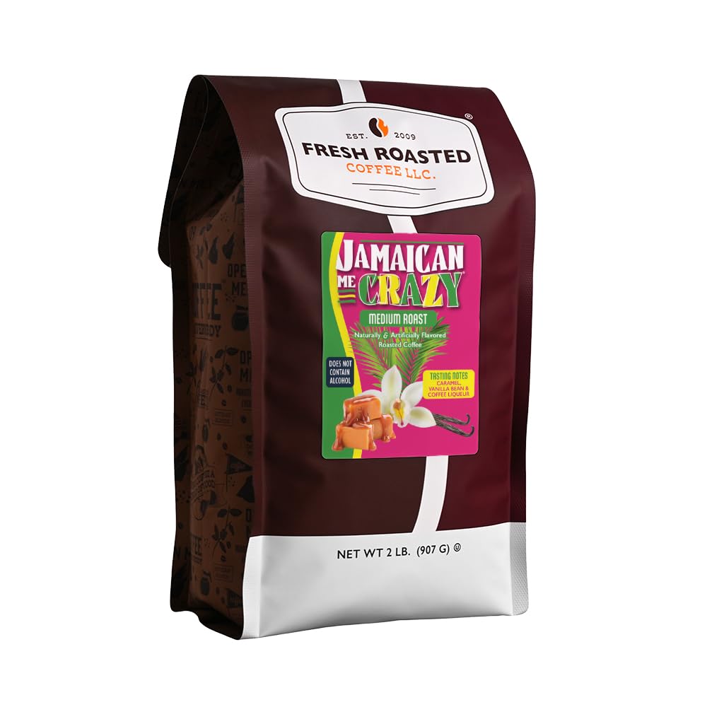 Fresh Roasted Coffee, Jamaican Me Crazy Flavored Drip Ground Coffee, Medium Roast, Kosher, 2 lb (32 oz)
