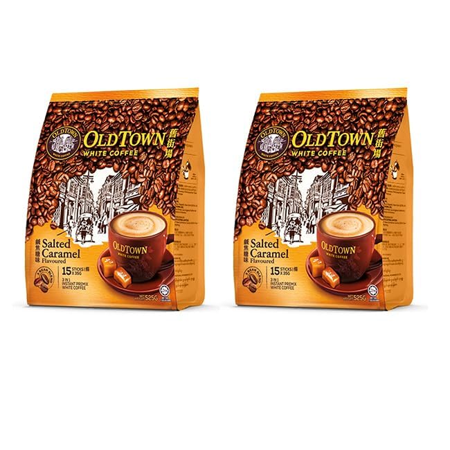 OLD TOWN Salted Caramel Flavor Coffee, 18.52 Ounce, 35g * 15 Sticks (2 Pack | 3 Pack | 4 Pack) (2 Pack, Salted Caramel Flavor)