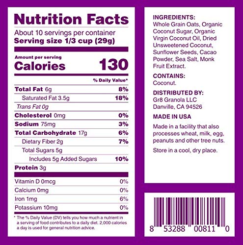 gr8nola CACAO CRISP - Healthy, Low Sugar, Vegan Granola Cereal - Made with Superfoods Cacao, Coconut, and Sunflower Seeds, Soy Free, Dairy Free and No