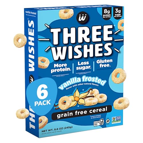 Three Wishes Grain-Free Protein Breakfast Cereal - 8g Protein and 3g Fiber - Healthy, Low-Sugar Breakfast Cereal, Gluten Free, Vegan-Friendly, Non-GMO