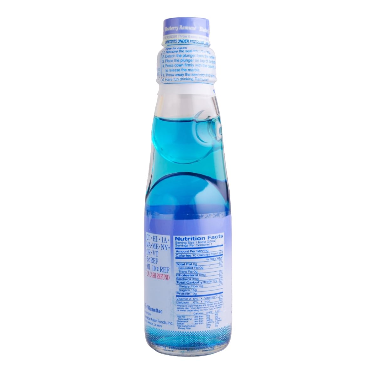 Shirakiku Ramune Japanese Soda, Blueberry Flavor, 6 Glass Bottles