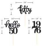 24 Pcs Black Glitter 50th Birthday Cupcake Toppers for 50th Birthday Celebrating Party Decorations