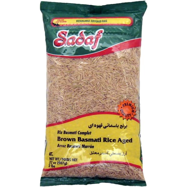 Sadaf Brown Basmati Rice - Brown Aged Basmati Rice for Cooking - Middle Eastern Cuisine - Arroz Bastami - Kosher - 2lb Resealable Bag
