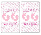 60 Pink Footprints Baby Shower Miniatures Chocolate Candy Bar Wrapper, Its a Girl Baby Shower Mini Candy Bar Stickers Decorations, Candy Not Included