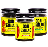 Don Chilio Mexican Chile Crisp Variety Bundle, 5 oz., 3 Pack - Crunchy Sliced Habanero, Jalapenos & Serrano Fried Chili Peppers in Hot Seasoned 100%