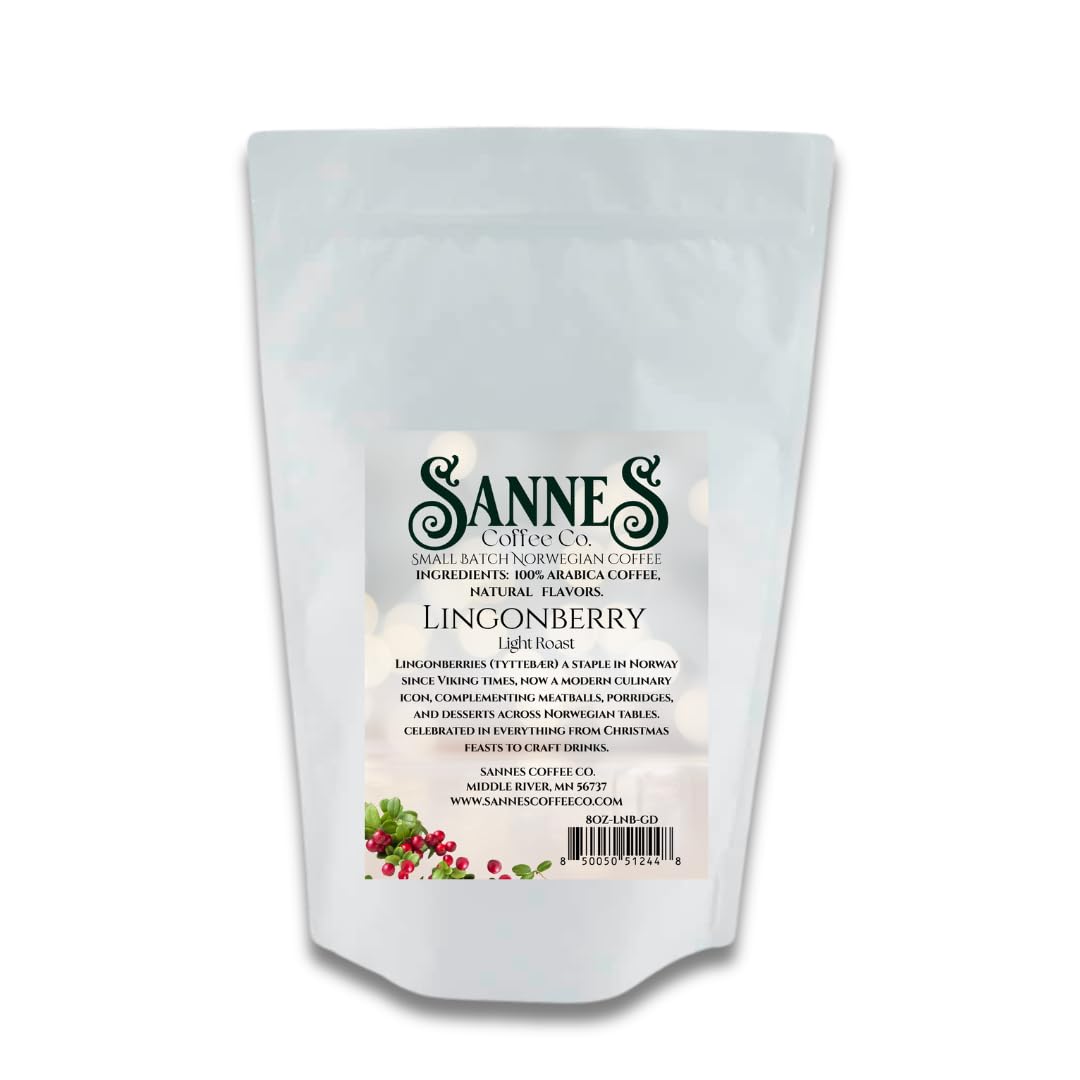 Sannes Coffee, Norwegian Lingonberry Light Roast Coffee, 8oz Ground