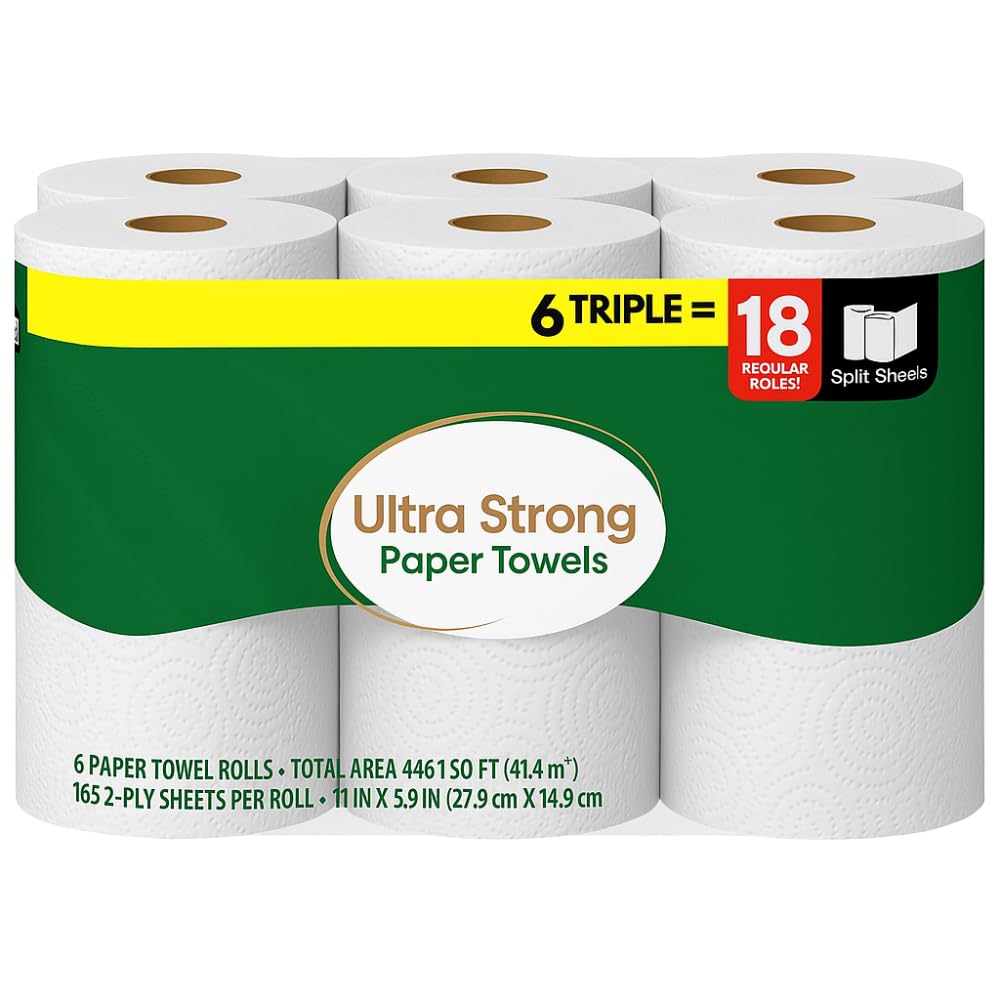 SKYREN Ultra Strong Paper Towels, 6 Triple Rolls (165 Sheets per Roll) - Durable, Absorbent, Multi-Purpose Paper Towels for Kitchen, Cleaning