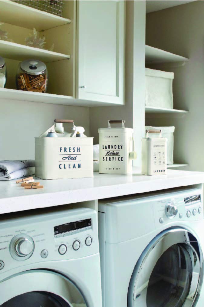 BHG509 Farmhouse Style Decor Laundry Detergent Holder Canister Bin with Scoop, Powder Pods Detergent Laundry Metal Tin Holder Dispenser, Storage