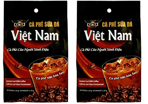 TGT Instant Iced Milk Coffee, Original Vietnamese Instant Coffee Mix, Cafe Sua Hoa Tan, Coffee Packets Single Serve,Bag of 18 Packets x 24g,Pack of 2