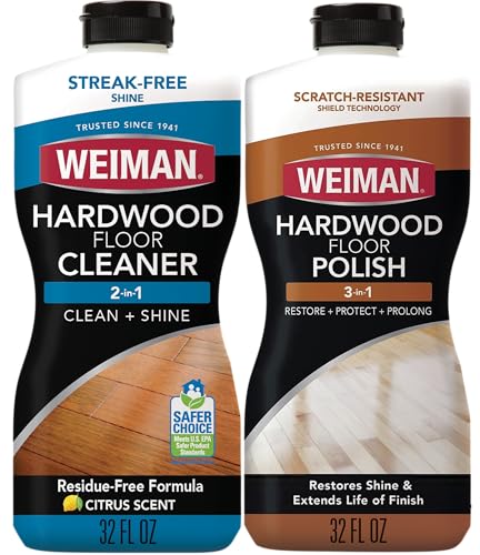 Weiman Hardwood Floor Cleaner and Polish Restorer Combo - 2 Pack - High-Traffic Hardwood Floor, Natural Shine, Removes Scratches, Leaves Protective