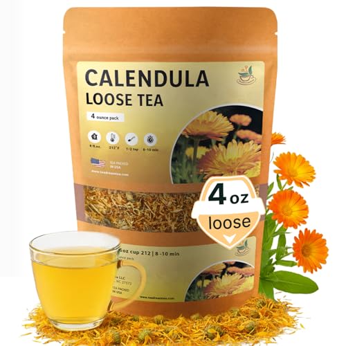 Calendula Loose Tea - 4 oz Size - Marigold & Dried - Calendula Tea Bulk Flowers Gluten-Free and Caffeine-Free Herbal tea for Relaxation, Wallness