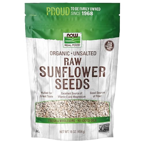 NOW Foods, Certified Organic Sunflower Seeds, Raw and Unsalted, Source of Fiber and Vitamin E, Hulled for Great Taste, Certified Non-GMO, 16-Ounce
