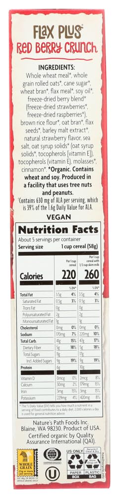 (NOT A CASE) Organic Flax Plus Red Berry Crunch Cereal