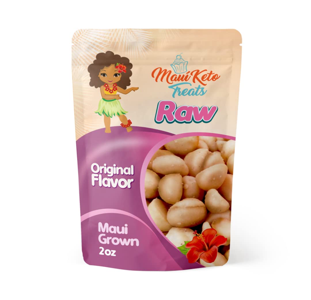 Maui Keto Treats Macadamia Nuts Raw Original Flavor - Rich in Vitamins, and Minerals Grown on Maui - 2 Ounces (Raw Original Flavor)