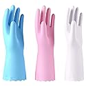Alimat PluS 3 Pack Reusable Cleaning Gloves Latex Free, Dishwashing Gloves with Cotton Flock Liner and Embossed Palm, Waterproof Household Gloves