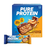 Pure Protein Chocolate Peanut Butter Protein Bars - 20g Protein, 3g Sugar, 190 Calories (12 count) Low Sugar* High Protein Snack - Gluten Free