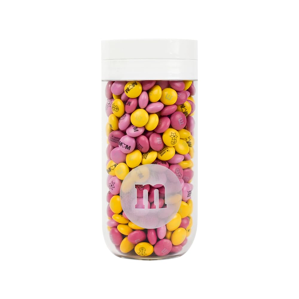 M&M'S® Mother's Day Candy Jar, 12.7oz of Pink and Yellow M&M'S® Chocolate Candies Printed with Flowers and "Mom", Unique Spring Gift for Mother's Day